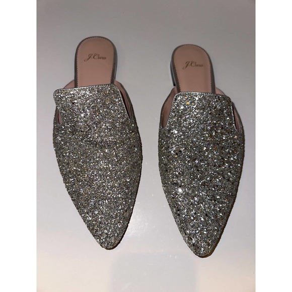 J. Crew Pointy Toe Mule In Silver Glitter Sparkle Slides Women's Size 10 K0036 - Picture 7 of 14